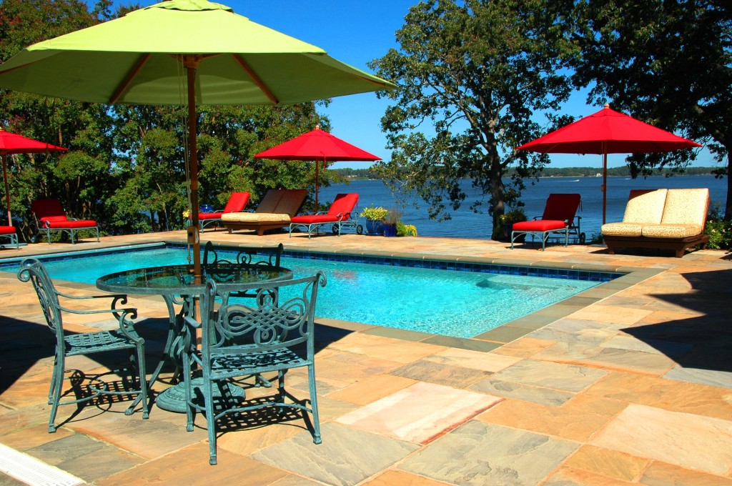 pool and river on summer day
